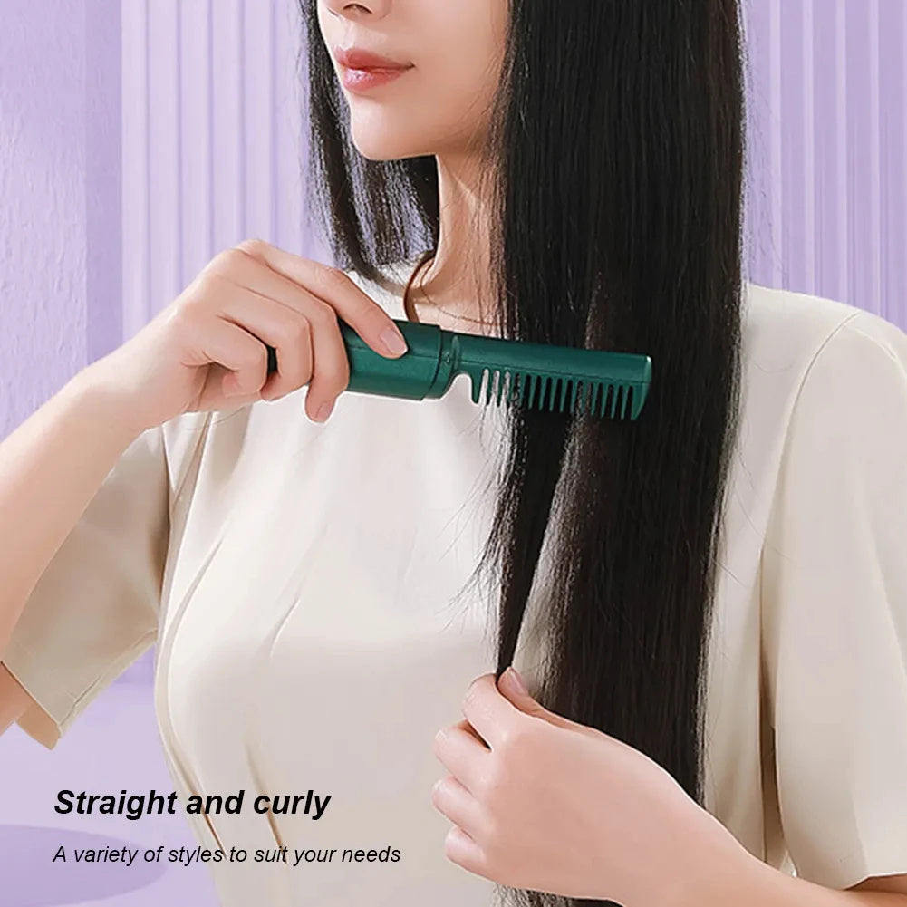 Wireless Hair Straightener Curler Comb Fast Heating Straightening Curling Brush Hair Styling Tools
