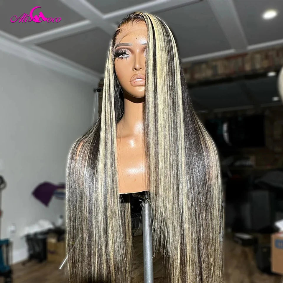 1B/27 Highlight 13X4 13x6 Lace Frontal Human Hair Wigs 180% Highlight Blonde  Bone Straight Lace Front Wig Glueless PrePlucked