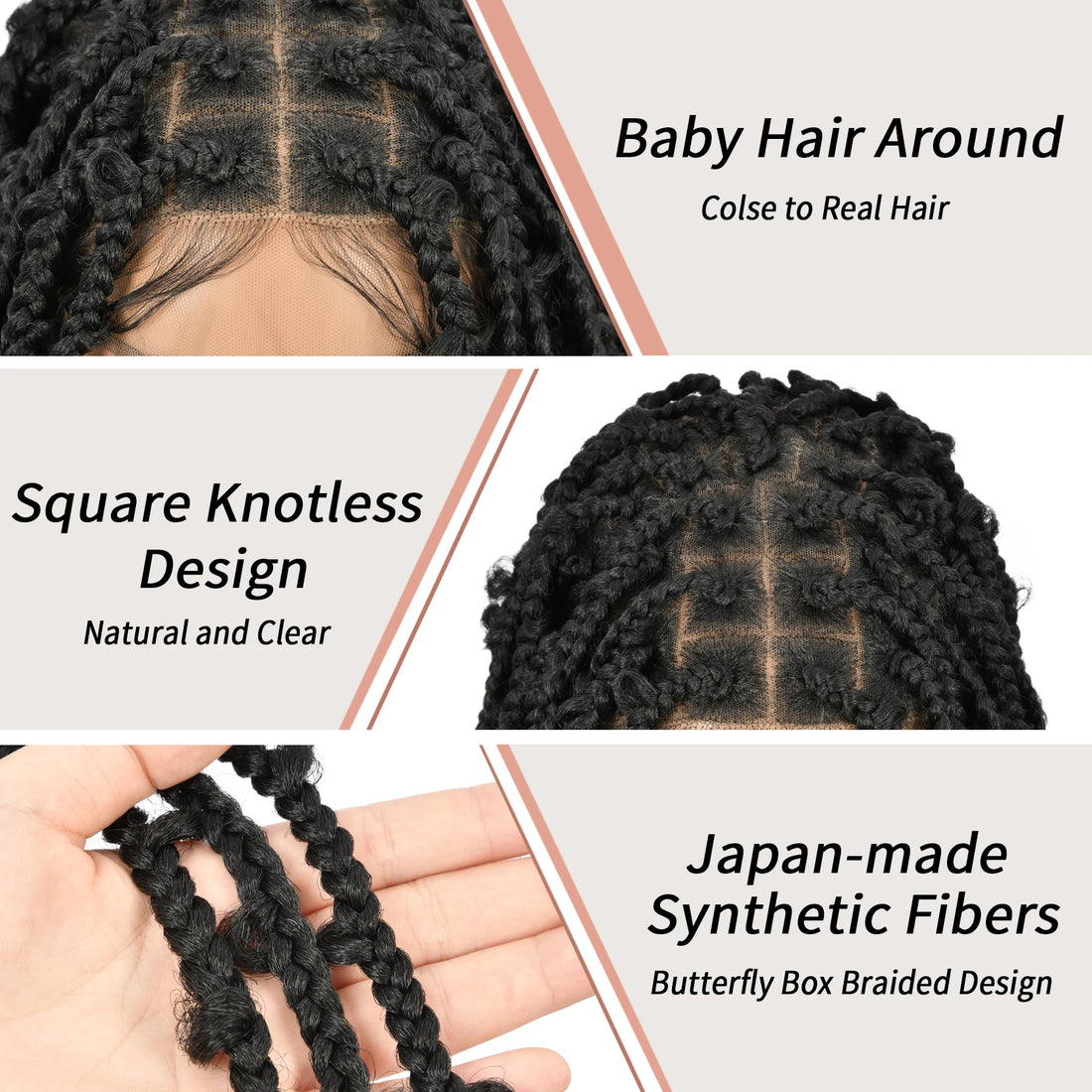 Kalyss 36&quot; Square Knotless Butterfly Box Braided Wigs  Full Double Lace Frontal Wig with Baby Hair