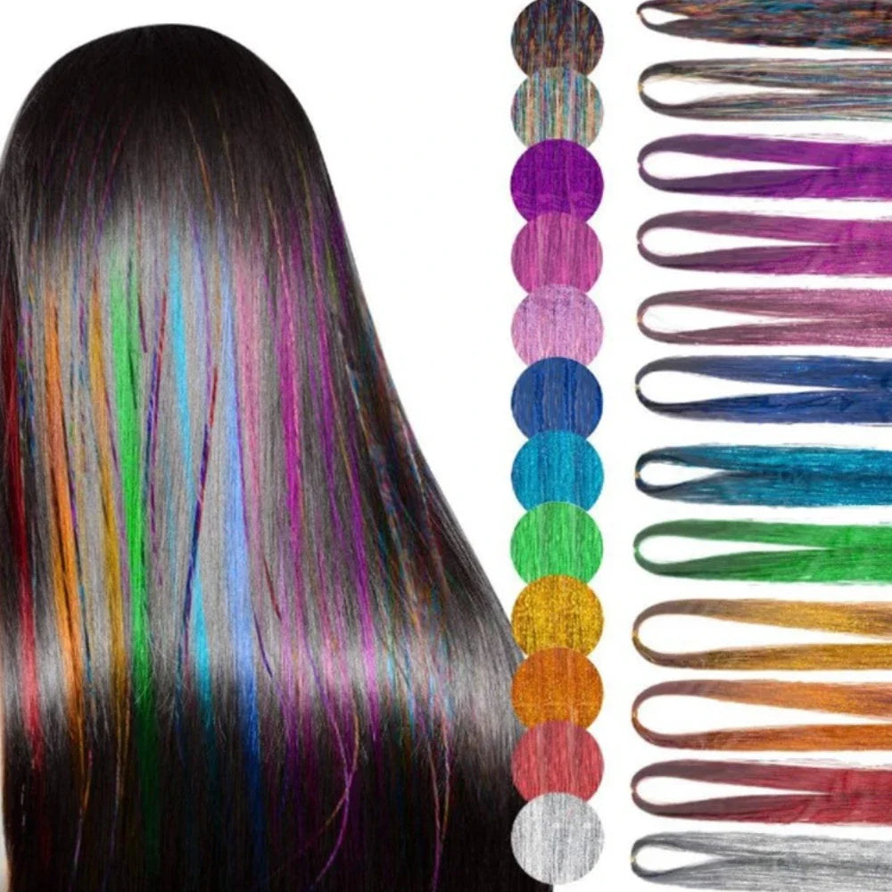 1 Pcs Shiny Sparkle Hair Tinsel Hair Extensions Dazzles for Women Hippie Braiding Colorful Headdress Hair Braiding Tools 100cm