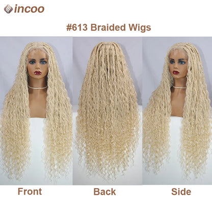 613 Blonde Bohemian Box Braids Wigs Full Lace Front Knotless Braides
