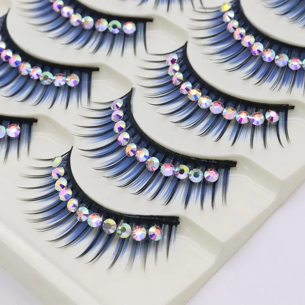 1/5Pairs Soft Mink False Eyelashes Natural 3D Fake Eye Lashes with Shiny Rhinestones Makeup Party Colored Extension Eyelashes