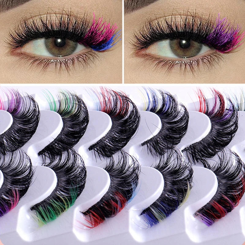 Colorful False Eyelashes 3D Mink Colored DD Curl Fluffy Eyelashes Russian Volumes Natural Thick Fluffy Lashes Extension