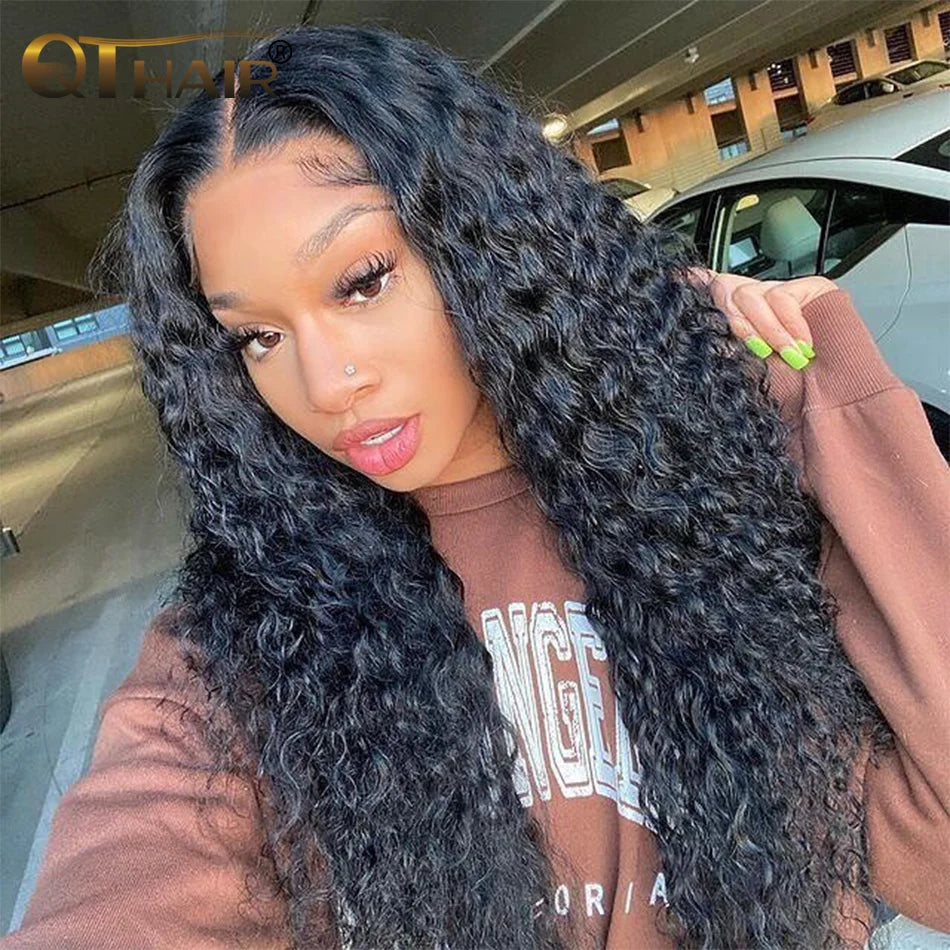 Peruvian Water Wave 13x4 HD Transparent Lace Front Wigs Human Hair 180 Density Wet and Wavy Wigs For Women Curly Lace Front Wigs