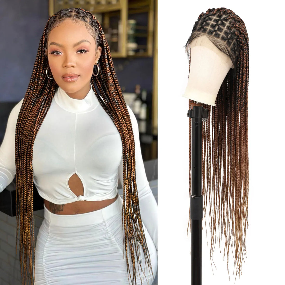 Kalyss Criss Cross Knotless Box Braided Wigs with Baby Hair 36&quot; Cornrow Lace Front Wig