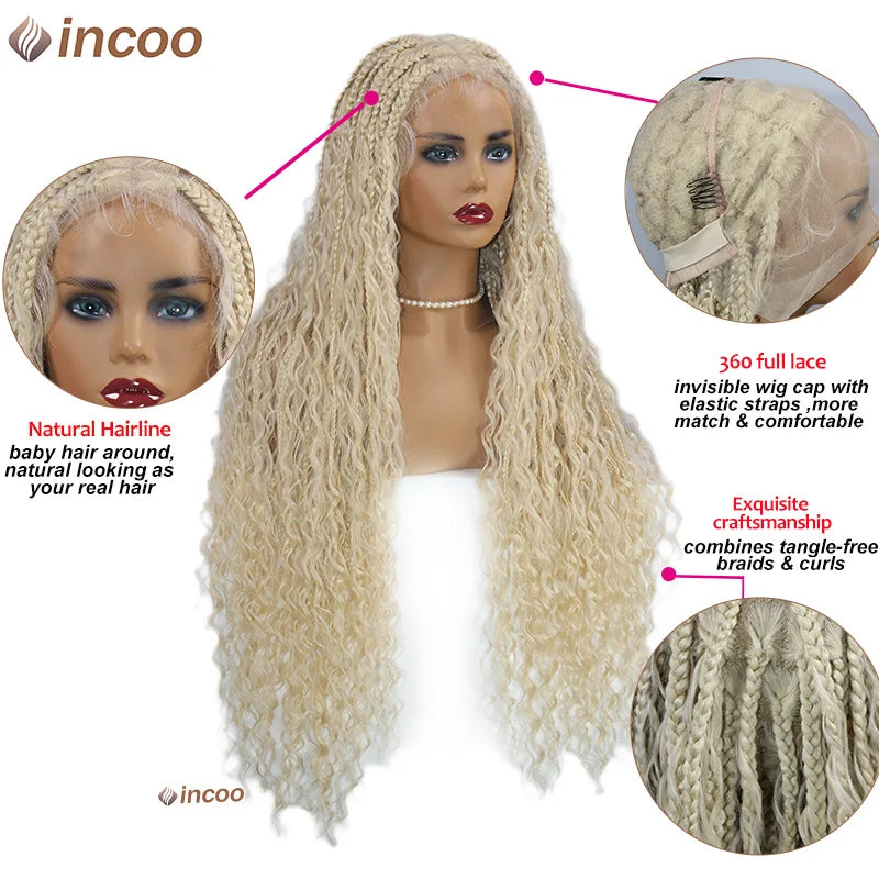 613 Blonde Bohemian Box Braids Wigs Full Lace Front Knotless Braides