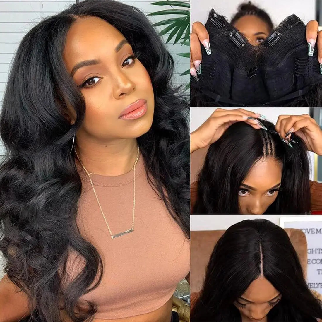Glueless Body Wave V Part Wig Human Hair Wear and Go 30 32 34 Inch 250% Peruvian Loose Wavy U Part Human Hair Wigs for Women