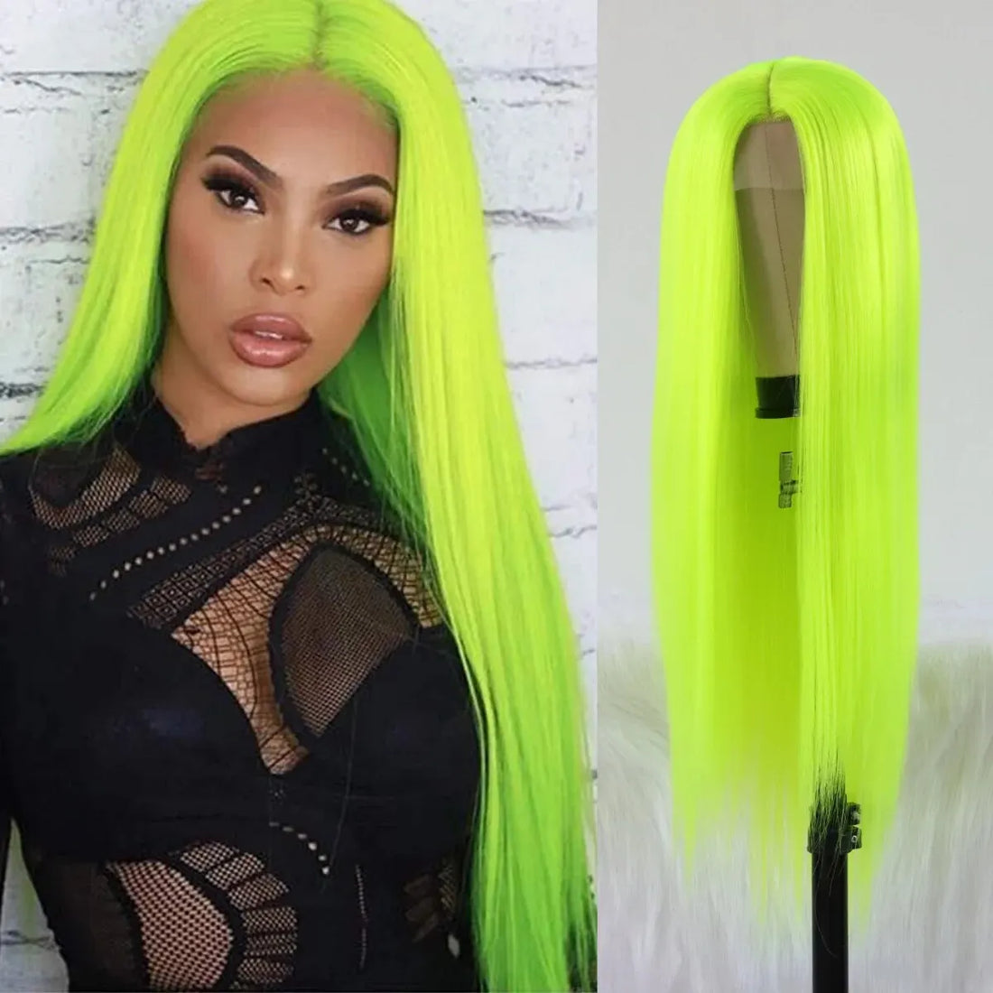 Fluorescent Green Wigs for Women Neon Green Long Straight Lace Synthetic Wigs with Baby Hair Glueless Heat Resistant Hair